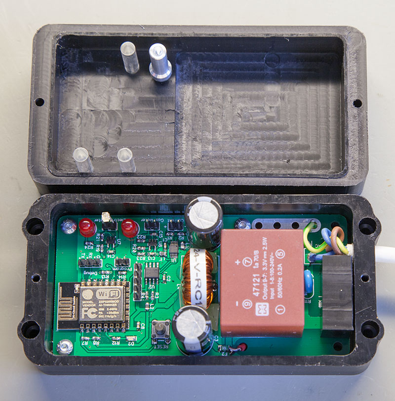 Photo of Case lid with light pipes and reset button