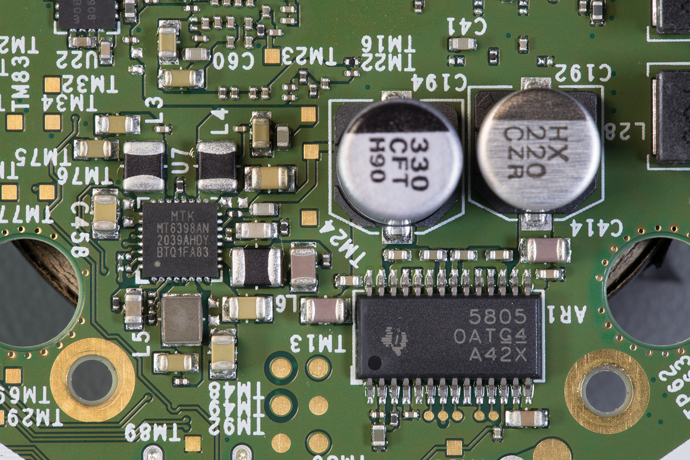 USB debug header pads and audio circuits