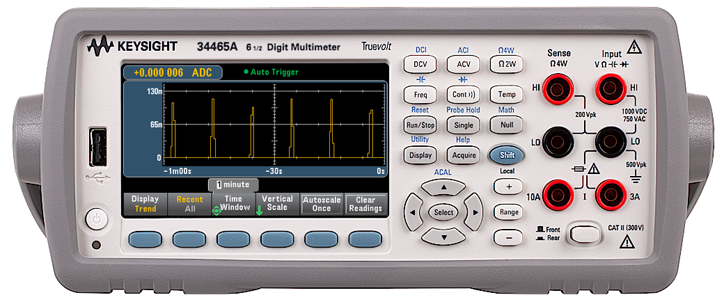 Multimeter showing power consumption over time
