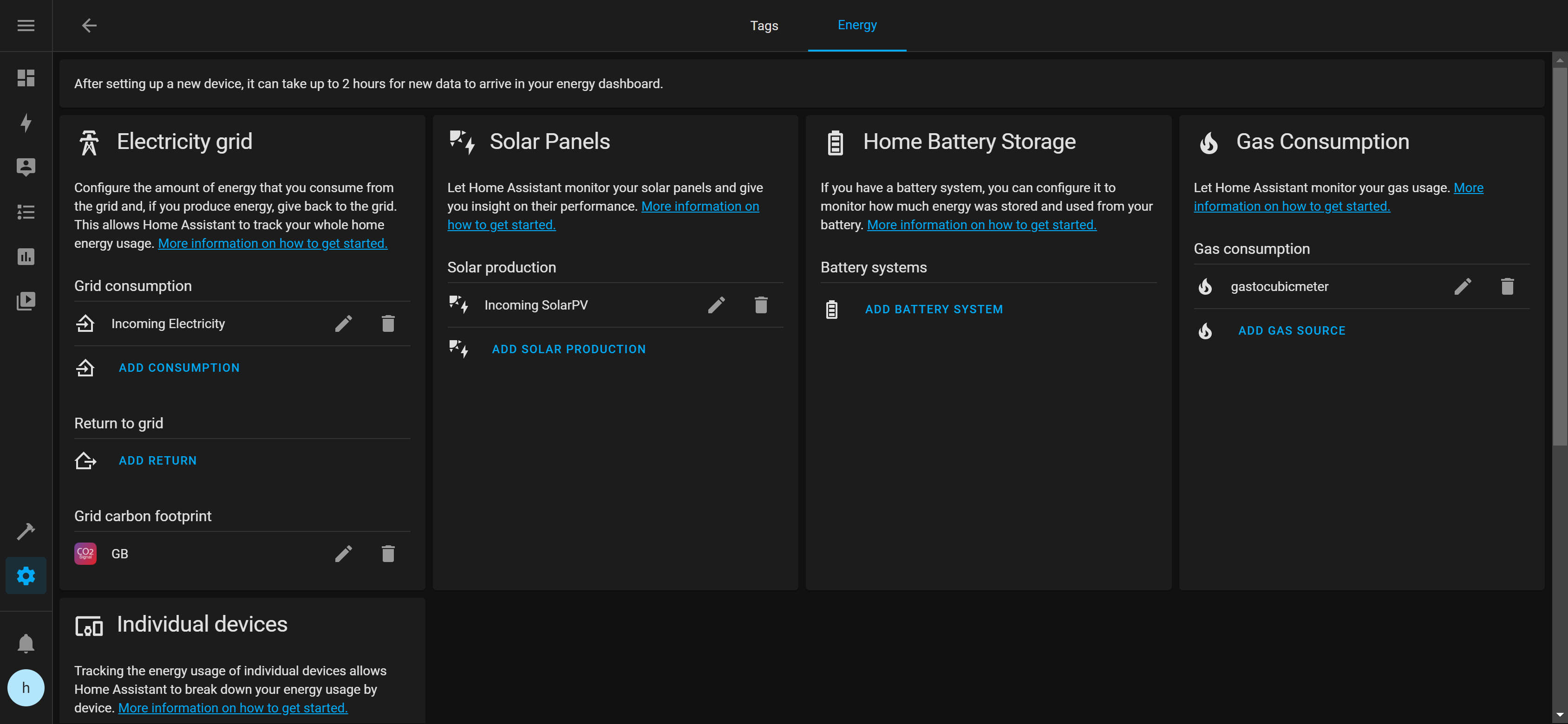 Energy Config Page