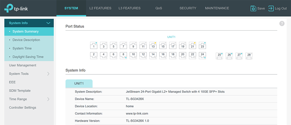 TP Link web user interface