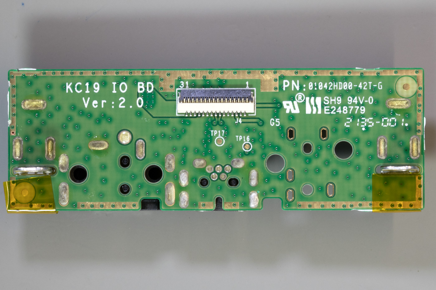 Base of the power input and USB connector PCB