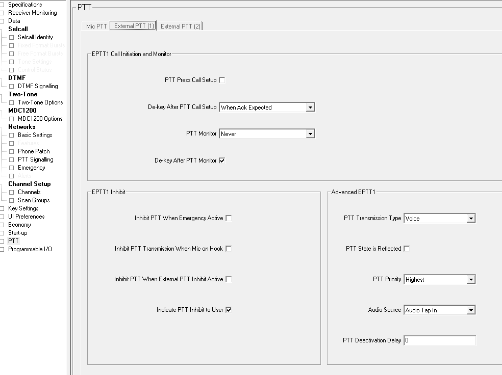 PTT > External PTT (1) tab
