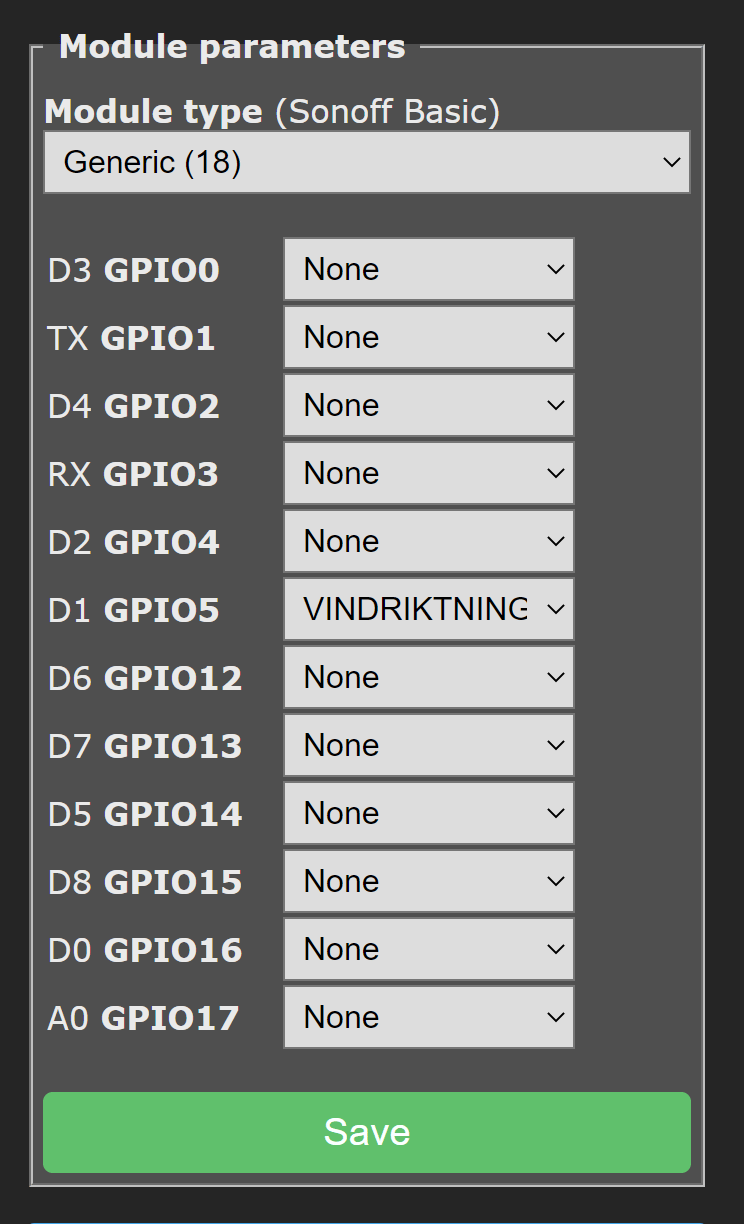 Tasmota Module Configuration