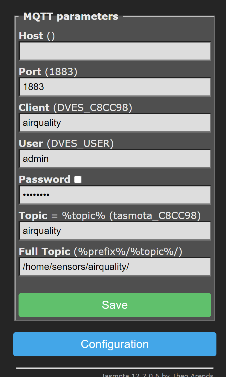 Tasmota Configure MQTT