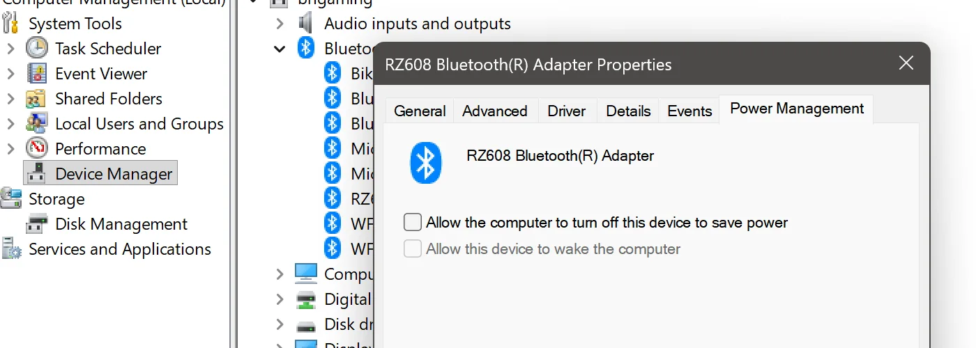 Windows Device Manager Power Management